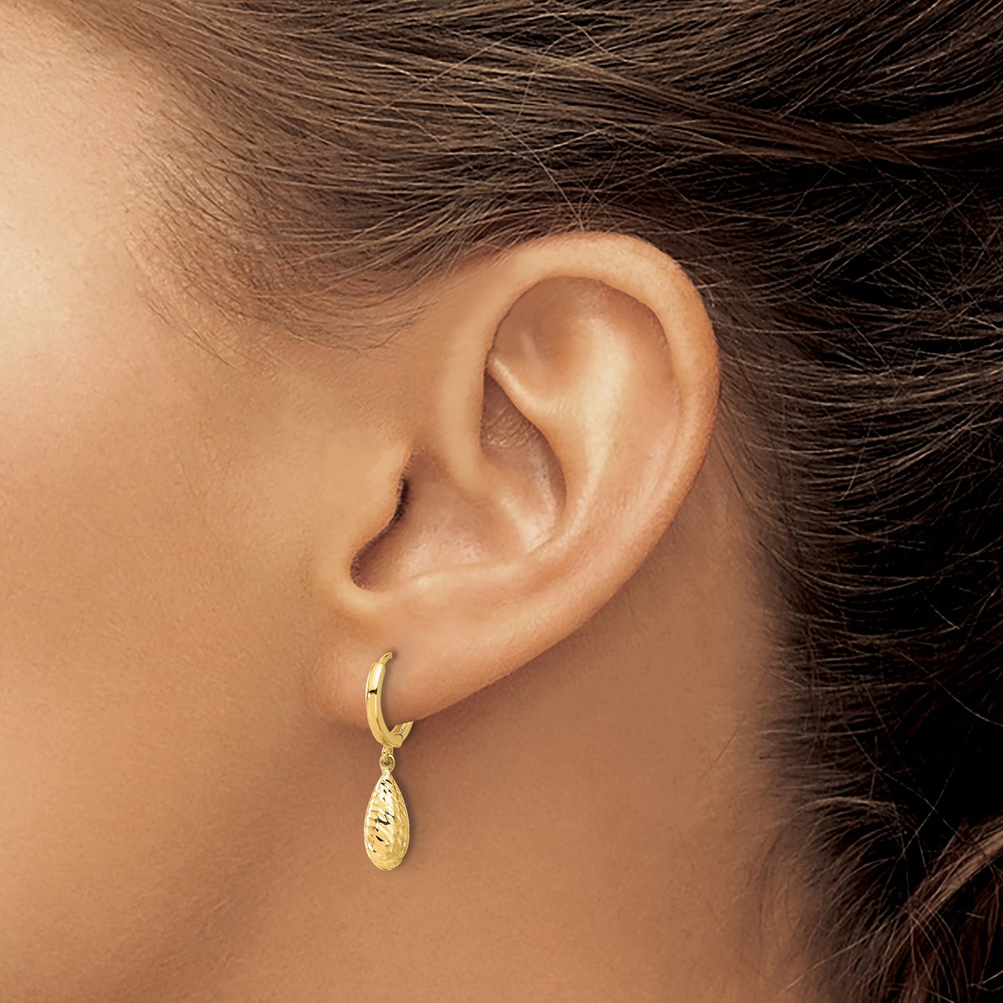 GE 14K Polished and Diamond-cut Dangle Hoop Earrings