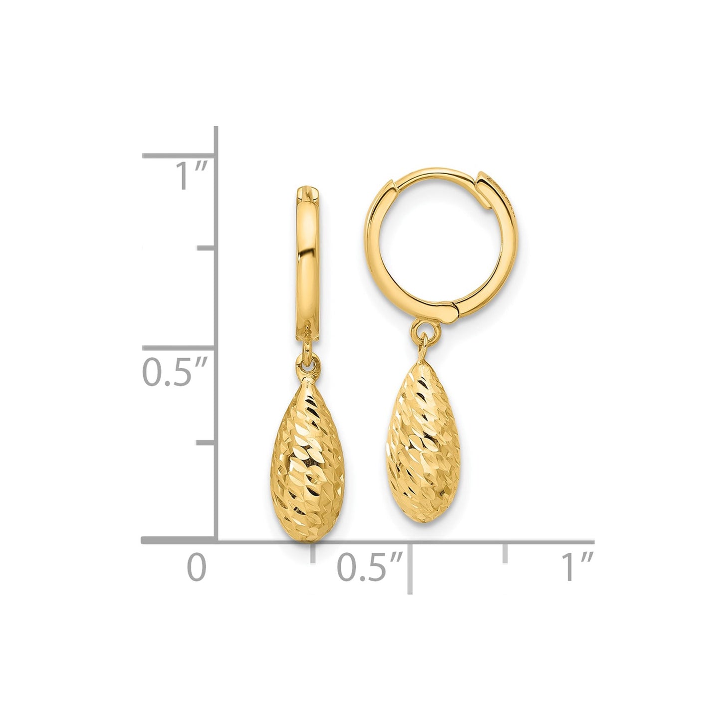 GE 14K Polished and Diamond-cut Dangle Hoop Earrings