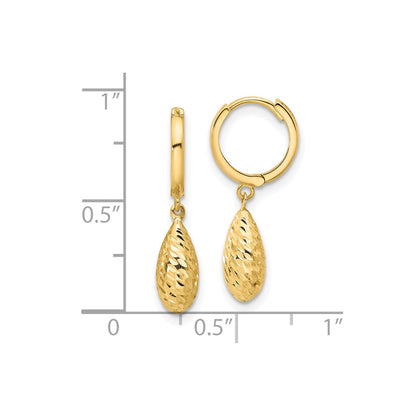 GE 14K Polished and Diamond-cut Dangle Hoop Earrings