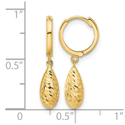 GE 14K Polished and Diamond-cut Dangle Hoop Earrings