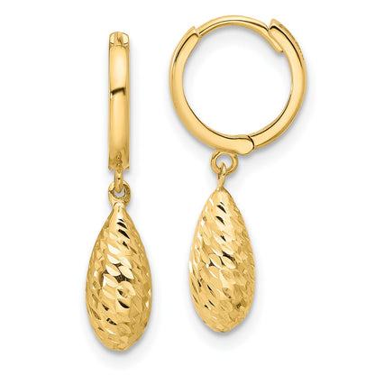 GE 14K Polished and Diamond-cut Dangle Hoop Earrings