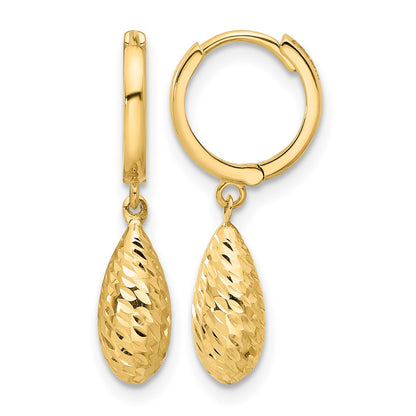 GE 14K Polished and Diamond-cut Dangle Hoop Earrings