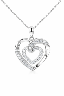 LE Moissanite Gemstone Highlighted Pendant w/SS Chain; Rhodium Plated SS