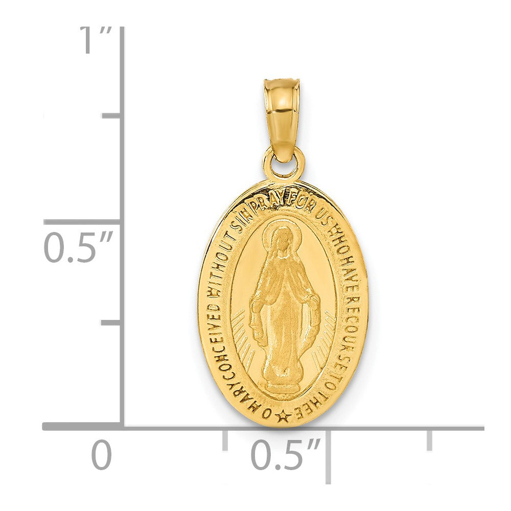 GP 14k Polished and Satin Solid Miraculous Medal Oval Pendant