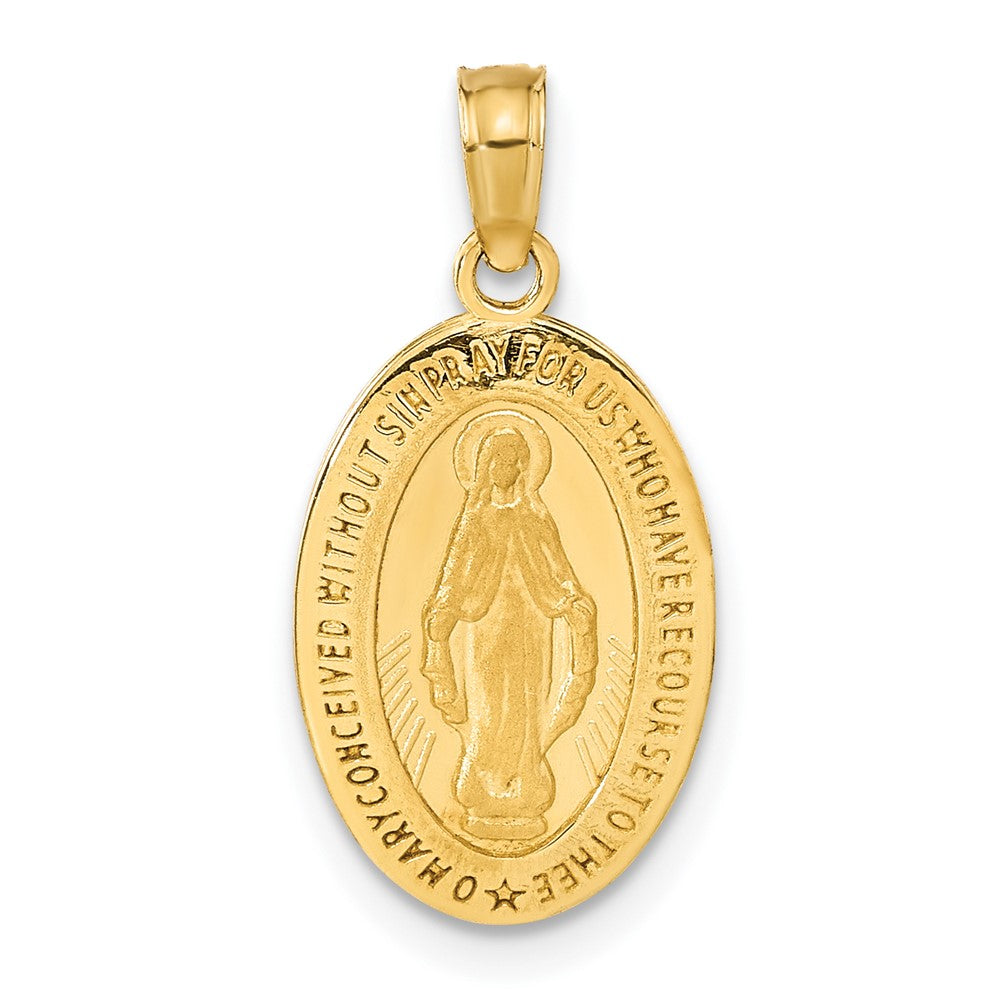 GP 14k Polished and Satin Solid Miraculous Medal Oval Pendant