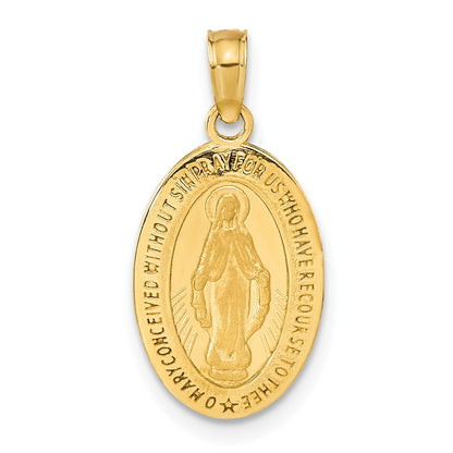 GP 14k Polished and Satin Solid Miraculous Medal Oval Pendant