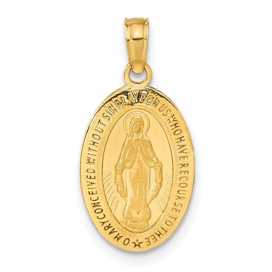GP 14k Polished and Satin Solid Miraculous Medal Oval Pendant