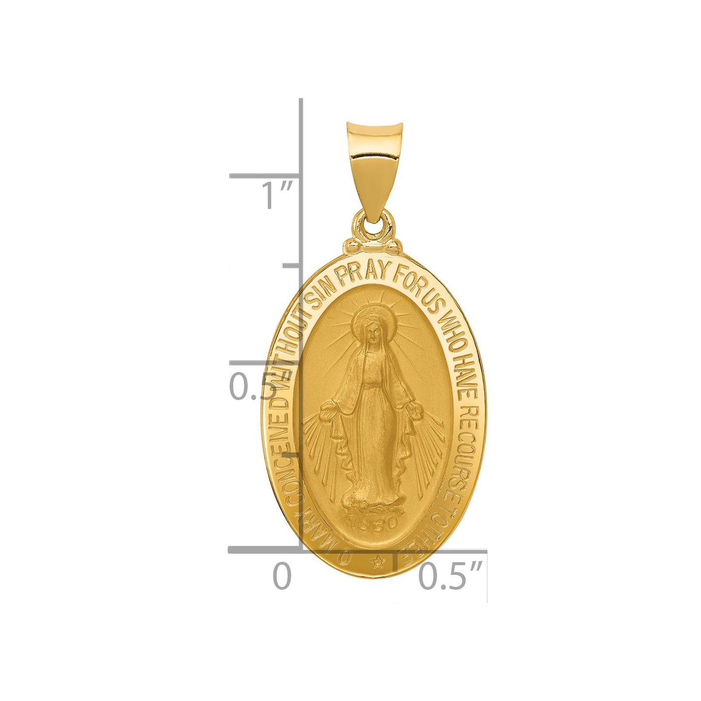 14k Hollow Miraculous Medal Oval Pendant