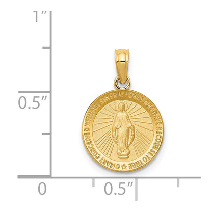 GP 14k Polished and Satin Solid Miraculous Medal Round Pendant