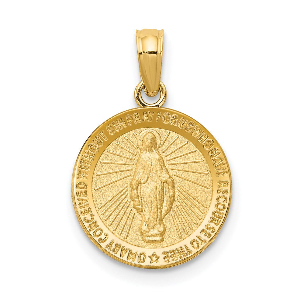 GP 14k Polished and Satin Solid Miraculous Medal Round Pendant