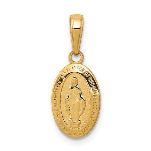 GCM 14k Polished and Satin Solid Miraculous Medal Oval Charm