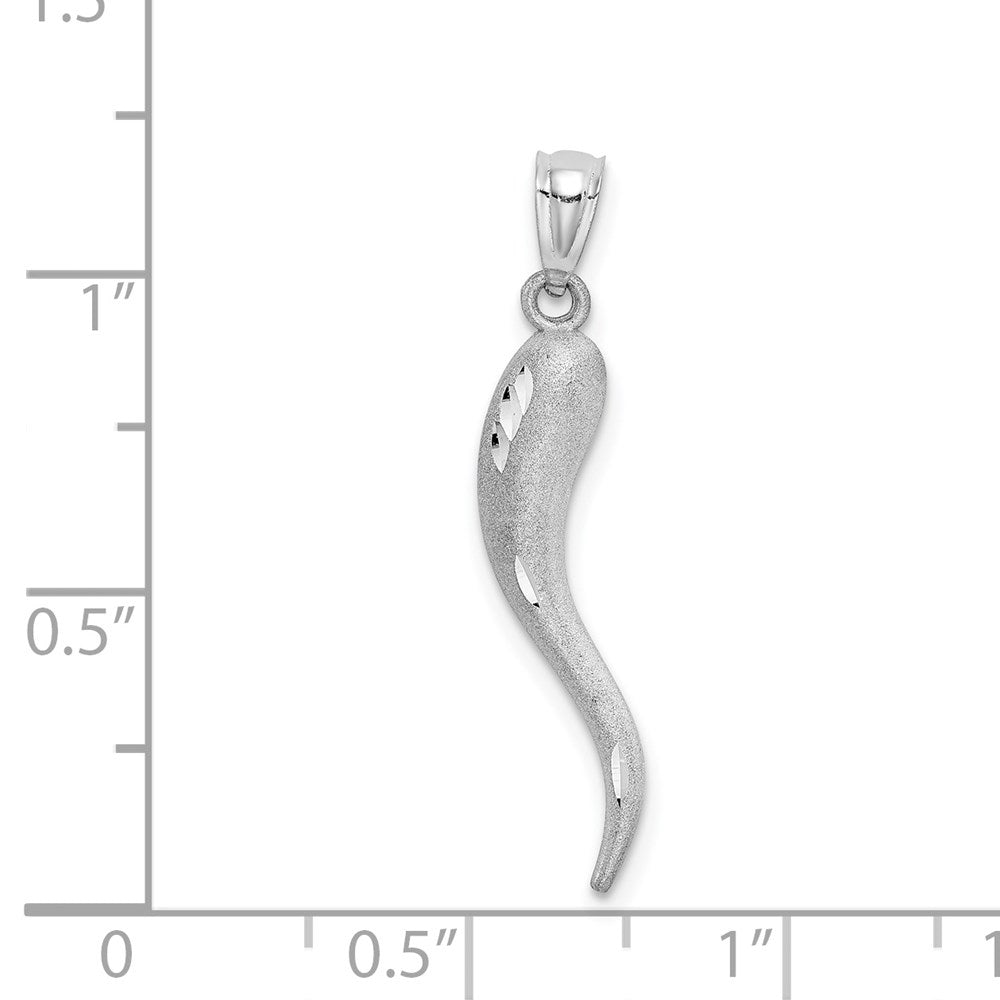 GCM 14k White Gold Solid Diamond-cut 3-D Italian Horn Charm