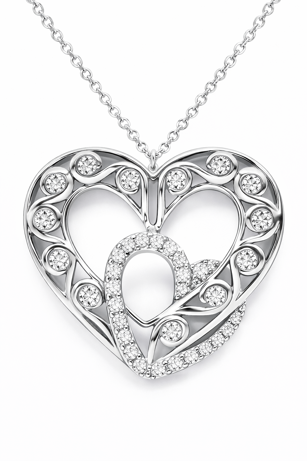 MS Always | Hearts In A Heart Pendant | Slightly Antiqued | Sterling Silver Plated | Lab Grown Sapphire Gemstones | Lasting Legacy Collection