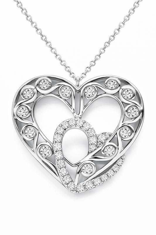 MS Always | Hearts In A Heart Pendant | Slightly Antiqued | Sterling Silver Plated | Lab Grown Sapphire Gemstones | Lasting Legacy Collection