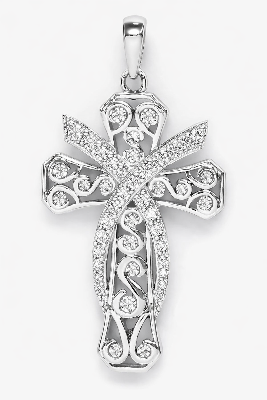 MS Faithful |  Rhodium Sterling Silver Plated Cross | Lab Grown Sapphire Gemstones | Lasting Legacy Collection