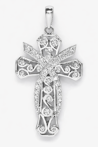 MS Faithful |  Rhodium Sterling Silver Plated Cross | Lab Grown Sapphire Gemstones | Lasting Legacy Collection