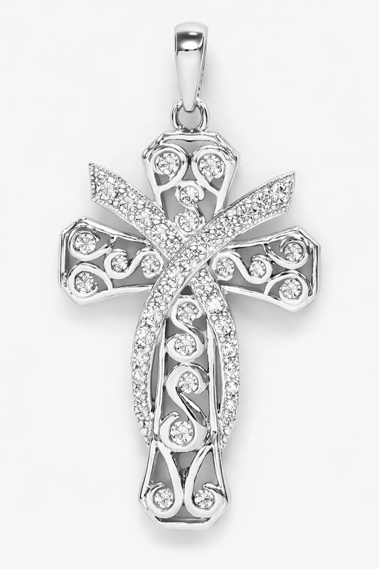 MS Faithful |  Rhodium Sterling Silver Plated Cross | Lab Grown Sapphire Gemstones | Lasting Legacy Collection