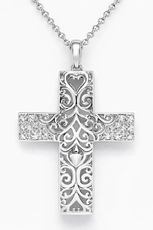 MS Hope For Your Heart | Slightly Antiqued Swirls | Cross Pendant | Sterling Silver | Lab Grown Sapphires | Lasting Legacy Collection