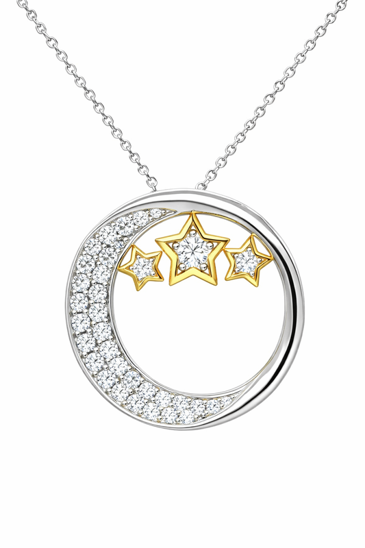 MS I Promise You The Moon And Stars Two Tone Pendant | Sterling Silver Plated | Lab Grown Sapphire | Lasting Legacy Collection