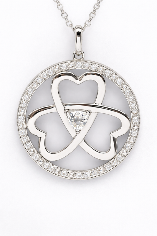 MS Legacy Of Love | Circle & Hearts Pendant | Platinum Sterling Silver Plated | Lab Grown Sapphires | Lasting Legacy Collection