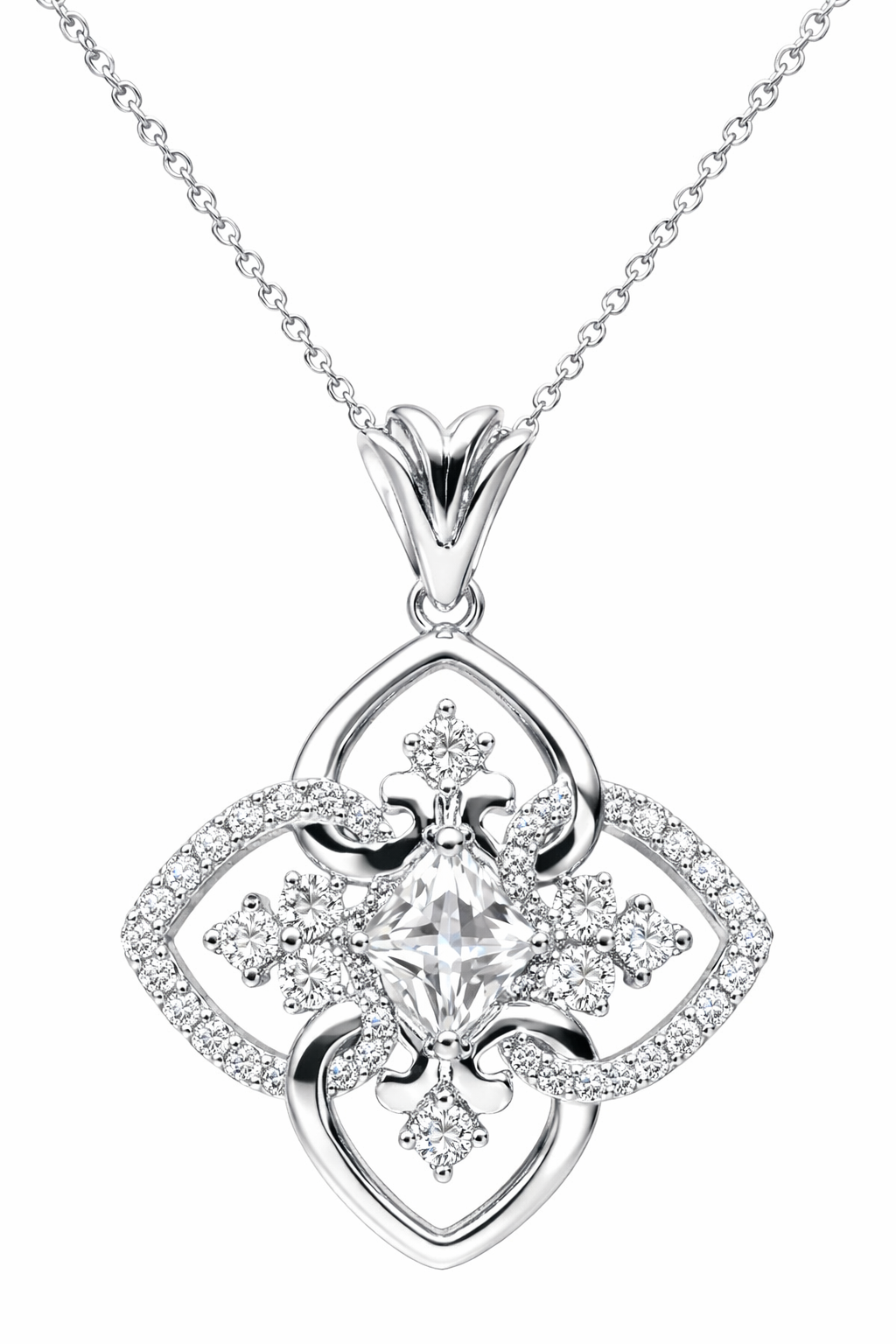 MS Mom | The Heart Of Our Family Pendant | Rhodium Plated | Sterling Silver | Lab Grown Sapphire Accents | Lasting Legacy Collection