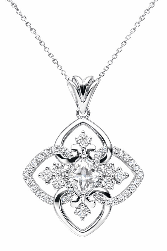 MS Mom | The Heart Of Our Family Pendant | Rhodium Plated | Sterling Silver | Lab Grown Sapphire Accents | Lasting Legacy Collection