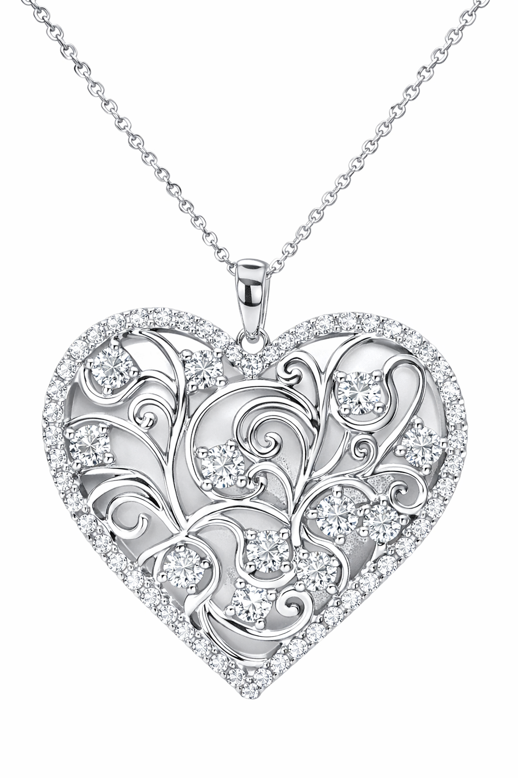 MS My Children Scrolled Heart Pendant | Sterling Silver Plated | Lab Grown Sapphire Gemstones | Lasting Legacy Collection
