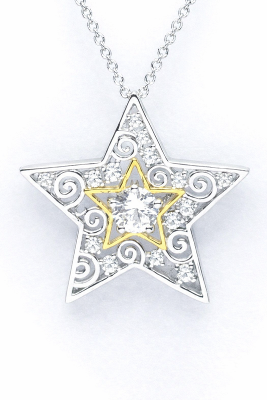 MS Star Gazing | Two Tone Pendant | Sterling Silver | Lab Grown Sapphire Accents | Lasting Legacy Collection