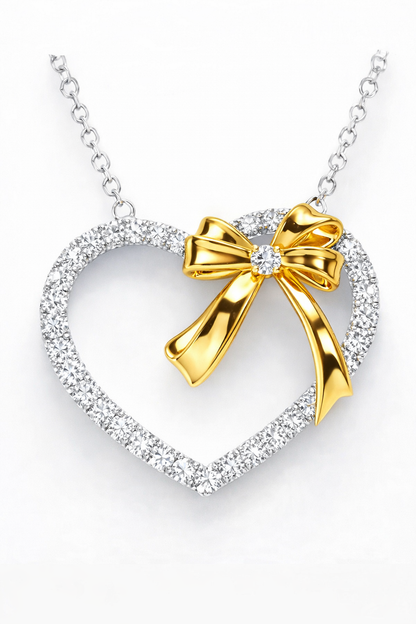 MS The Gift Of Love, Slightly Antiqued Heart Pendant; 14KT Gold Accented SS w/Created Sapphires & Chain. | Lasting Legacy Collection