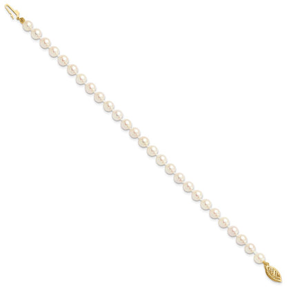 PGB 14k 5-6mm White Round Akoya Saltwater Cultured Pearl 7 inch Bracelet
