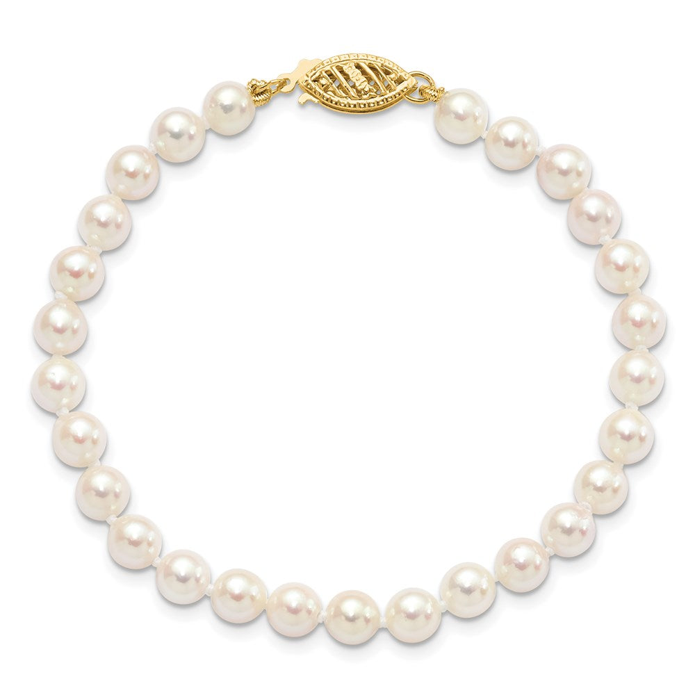 PGB 14k 5-6mm White Round Akoya Saltwater Cultured Pearl 7 inch Bracelet