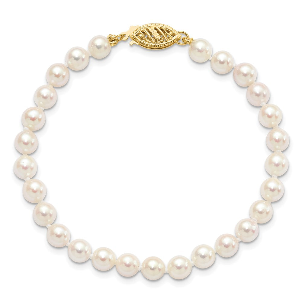 PGB 14k 5-6mm White Round Saltwater Akoya Cultured Pearl 8 inch Bracelet
