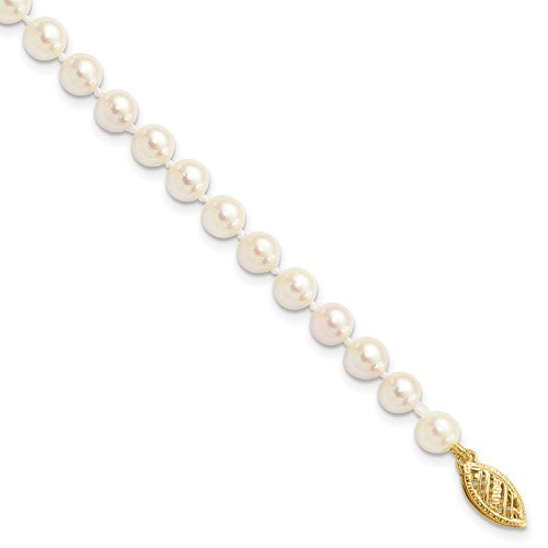 PGB 14k 5-6mm White Round Akoya Saltwater Cultured Pearl 7 inch Bracelet