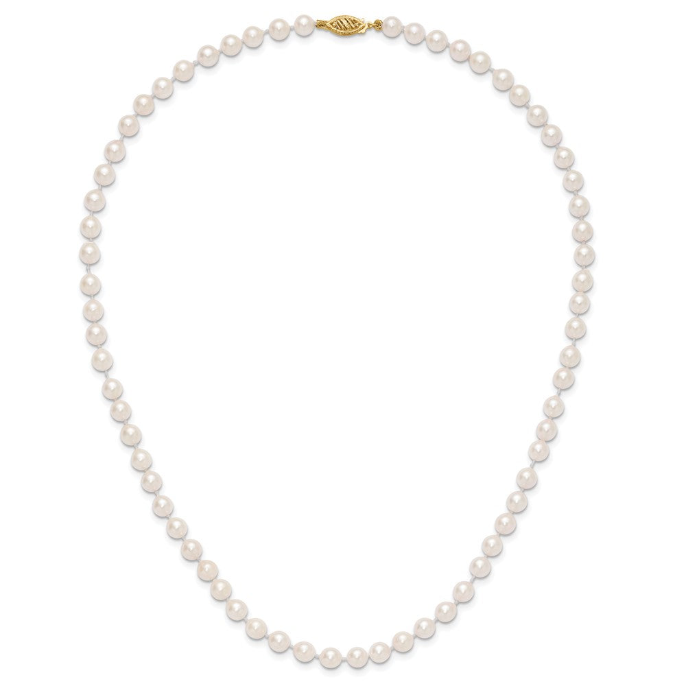 PGN 14k 5-6mm White Round Akoya Saltwater Cultured Pearl 18 inch Necklace