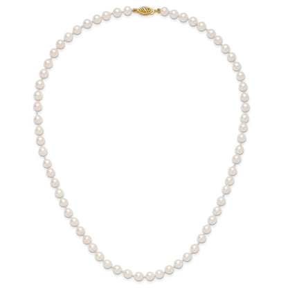 PGN 14k 5-6mm White Round Akoya Saltwater Cultured Pearl 18 inch Necklace