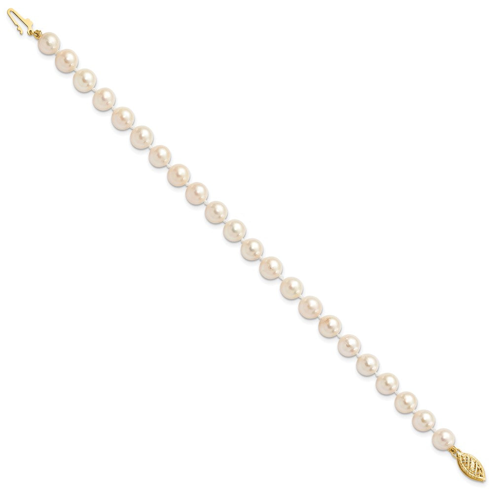 PGB 14k 6-7mm White Round Saltwater Akoya Cultured Pearl 8 inch Bracelet