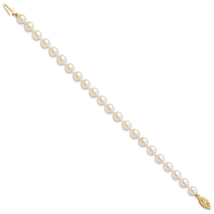 PGB 14k 6-7mm White Round Saltwater Akoya Cultured Pearl 8 inch Bracelet