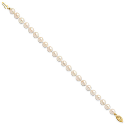 PGB 14k 6-7mm White Round Akoya Saltwater Cultured Pearl 7 inch Bracelet