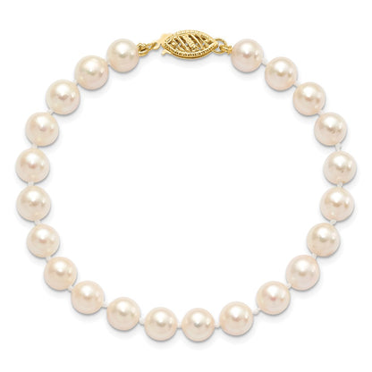 PGB 14k 6-7mm White Round Akoya Saltwater Cultured Pearl 7 inch Bracelet