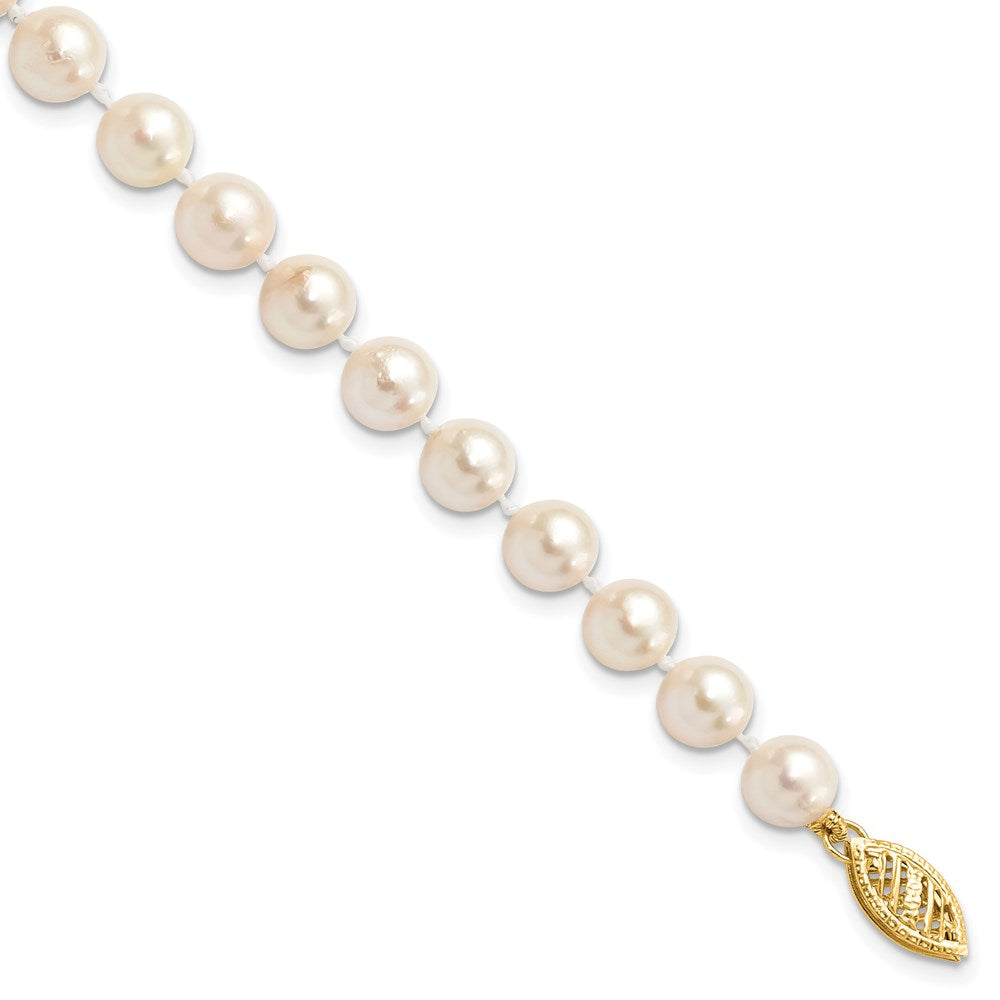 PGB 14k 6-7mm White Round Akoya Saltwater Cultured Pearl 7 inch Bracelet