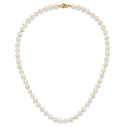 PGN 14k 6-7mm White Round Akoya Saltwater Cultured Pearl 16 inch Necklace