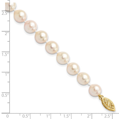PGB 14k 7-8mm White Round Akoya Saltwater Cultured Pearl 7 inch Bracelet