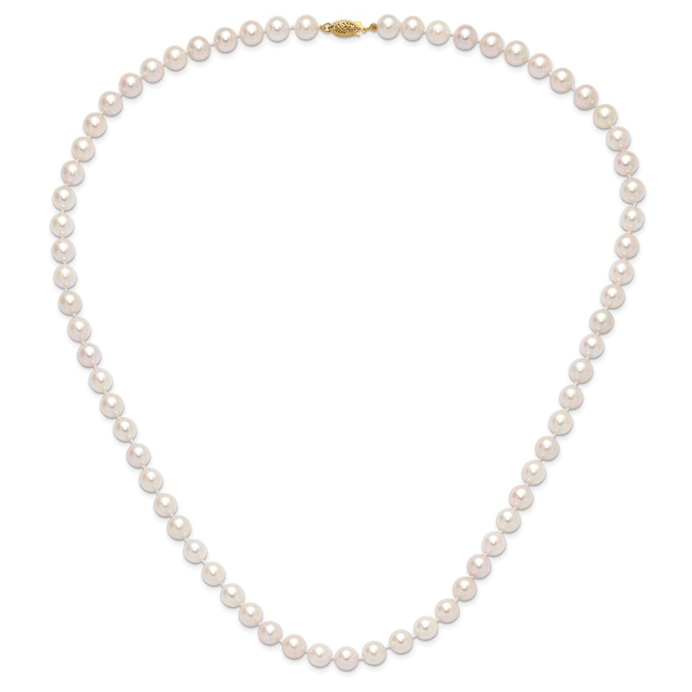 PGN 14k 8-9mm White Round Akoya Saltwater Cultured Pearl 24 inch Necklace