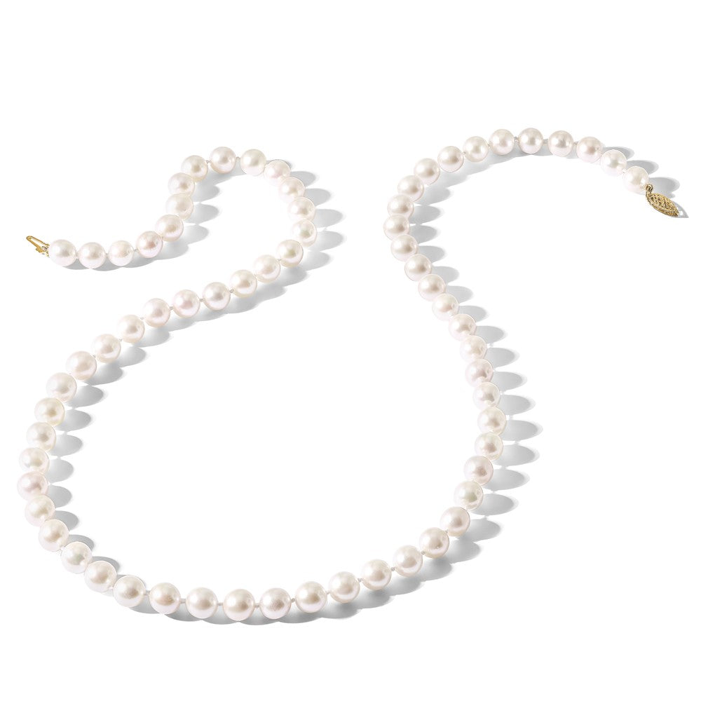 PGN 14k 8-9mm White Round Akoya Saltwater Cultured Pearl 24 inch Necklace