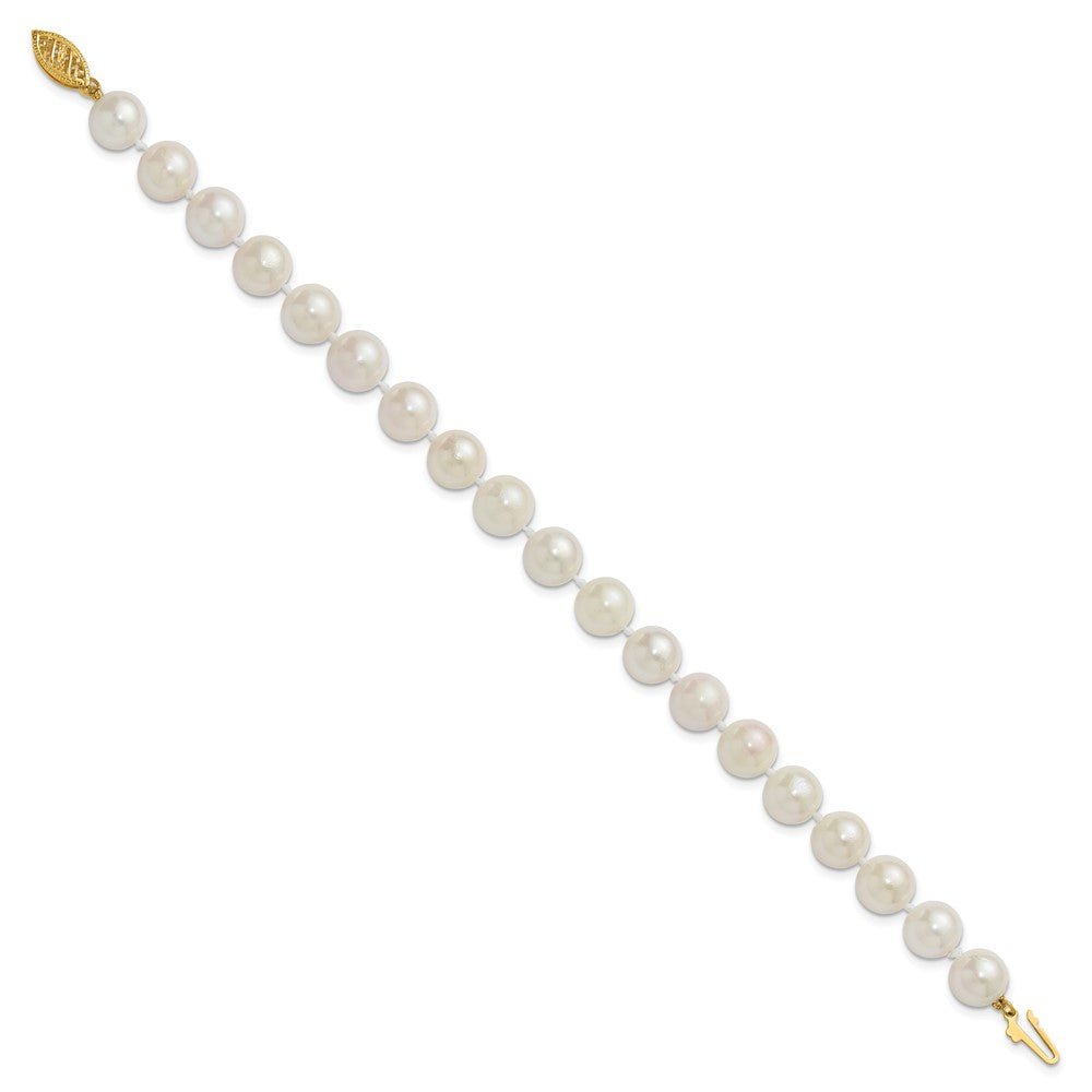 PGB 14k 8-9mm White Round Akoya Saltwater Cultured Pearl 7 inch Bracelet