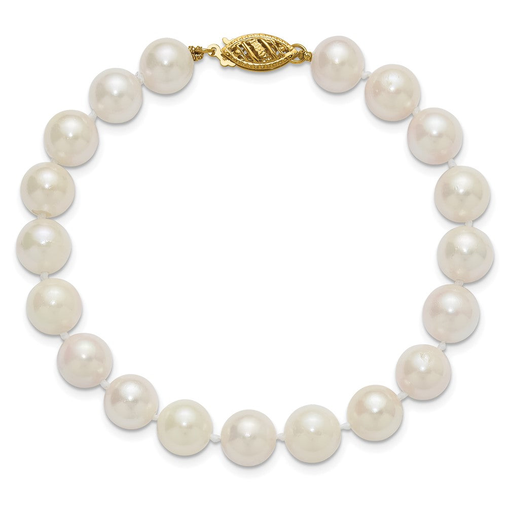 PGB 14k 8-9mm White Round Akoya Saltwater Cultured Pearl 7 inch Bracelet