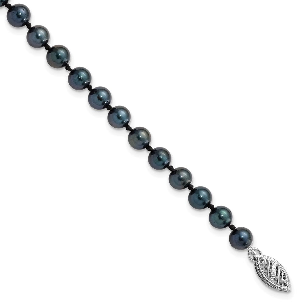 PGB 14k White Gold 5-6mm Black Round Akoya Saltwater Cultured Pearl 7 inch Bracelet