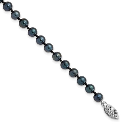PGB 14k White Gold 5-6mm Black Round Akoya Saltwater Cultured Pearl 7 inch Bracelet