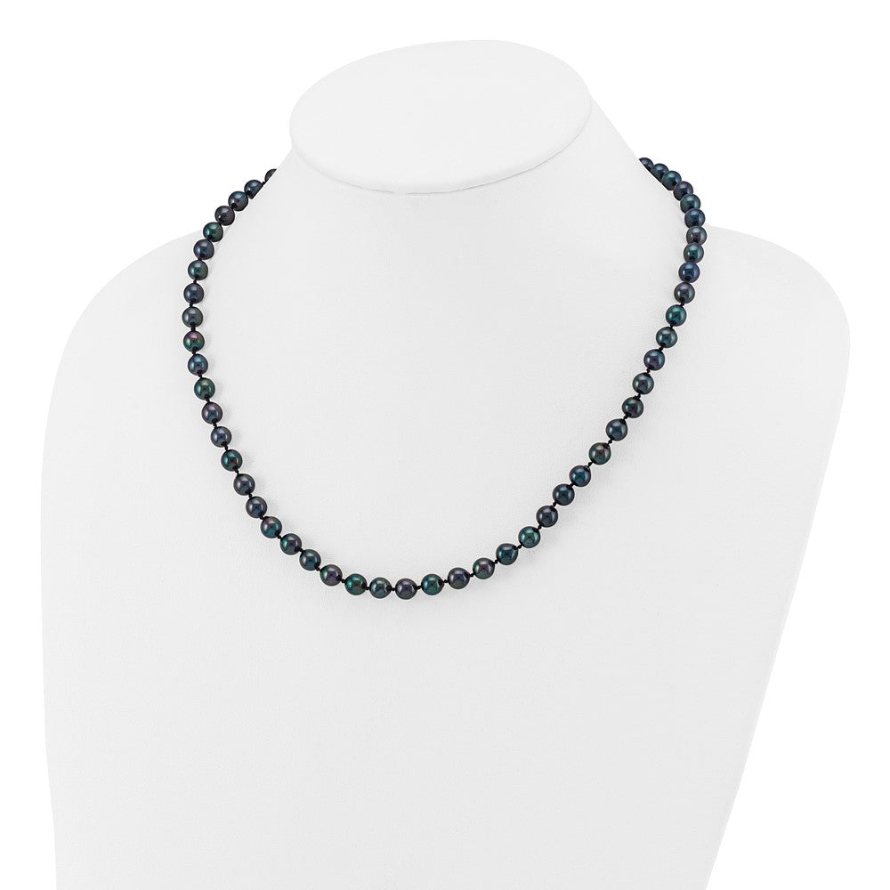 PGN 14k White Gold 6-7mm Black Round Akoya Saltwater Cultured Pearl 18 inch Necklace