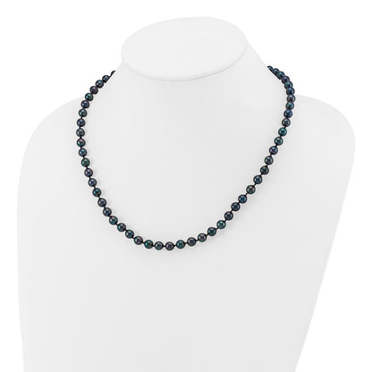 PGN 14k White Gold 6-7mm Black Round Akoya Saltwater Cultured Pearl 18 inch Necklace